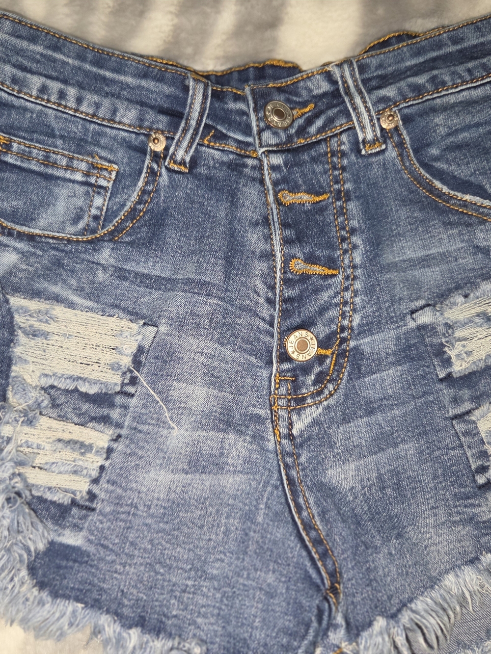 High-Rise Blue Distressed Women's Denim Shorts
